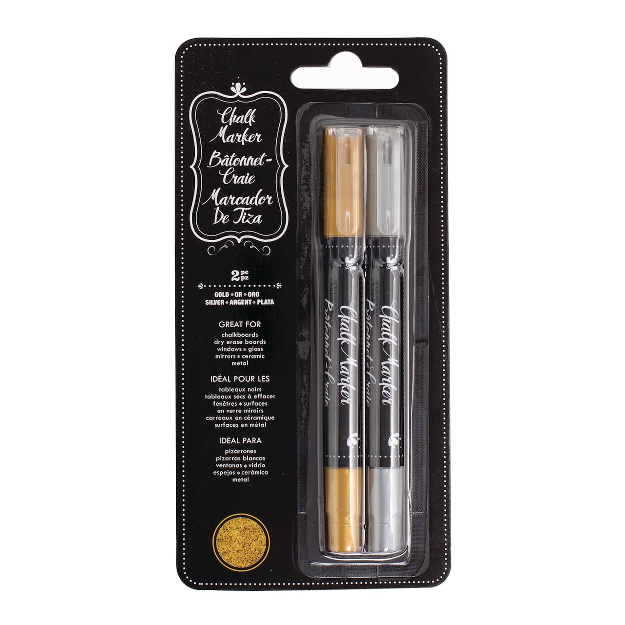American Crafts Erasable Chalk Markers 2/Pkg Gold & Silver